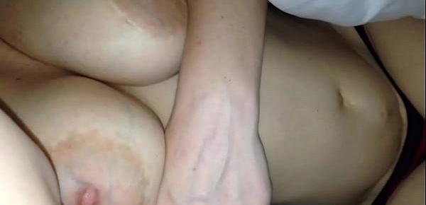  Hubby took a video of my big tits and half naked body while I slept in this morn